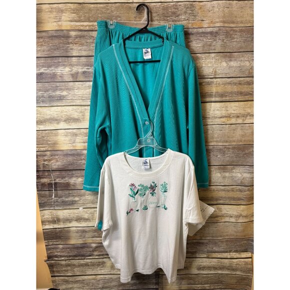 Sport Savvy Flatback Ribbed Wardrober 2X Aqua Sweater Lounge Set & Graphic‎ Tee - Picture 1 of 13